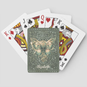 Fancy Green Steampunk Schmetterling Personalisiert Spielkarten