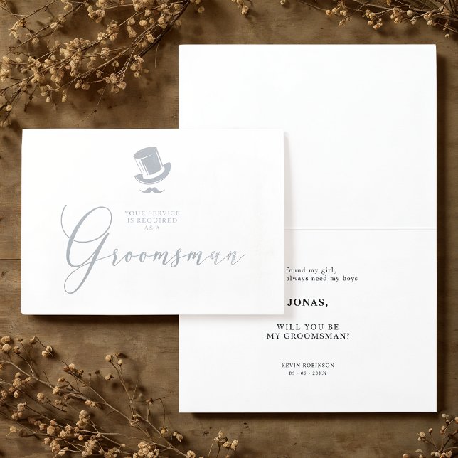 Fancy Groomsman Funny Wedding Minimalist Folienkarte (Fancy Groomsman Funny Wedding Minimalist Real Metallic Foil Proposal Card with Envelope.)