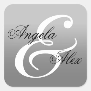 Fancy-Kalligrafie-Et-Zeichen-grauer-Ombre-Hochzeit Quadratischer Aufkleber