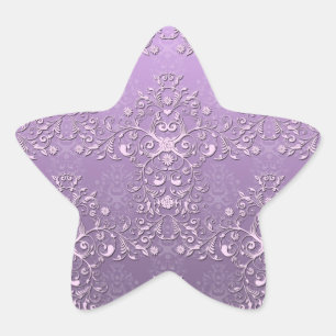Fancy Lavendel und Purpur Zweifarbig Damast Stern-Aufkleber