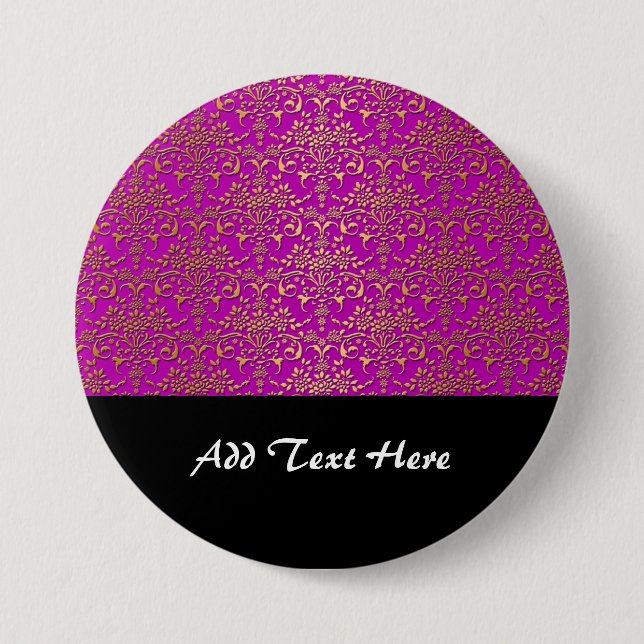 Fancy Lila und Gold Damastmuster Button (Vorderseite)