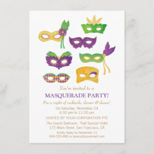 Fancy Mardi Gras Masquerade Party Invitations