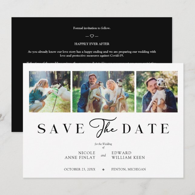 Fancy Minimalist Collage 3 Photos Couple Wedding (Vorne/Hinten)