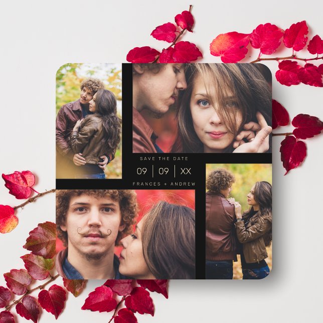 Fancy Modern 4 Photos Collage Minimalist Wedding Save The Date (Von Creator hochgeladen)