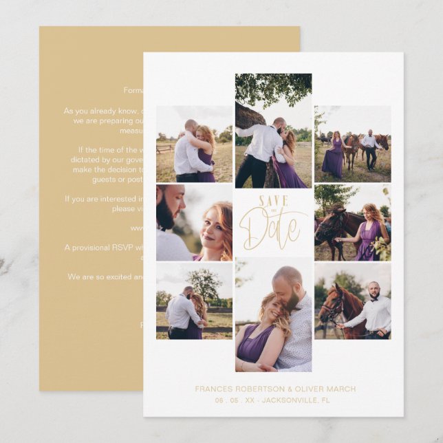 Fancy Modern Chic Collage 6 Photos Couple Save The Date (Vorne/Hinten)