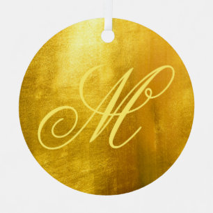 Fancy Monogramm Glänzende Faux Gelb Goldfolie Ornament Aus Metall