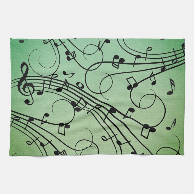 Fancy Notes Grüne Musikgestaltung Geschirrtuch (Horizontal)