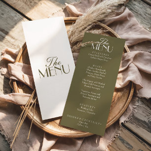 Fancy Oliven Grün Boho Old Money Boho Hochzeit Menükarte