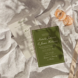 Fancy Oliven Grün Old Money Alles in Ein Hochzeit Einladung