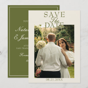 Fancy Olivgrün Old Money Foto Hochzeit Save The Date