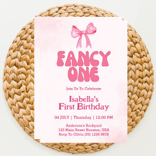 Fancy One Pink Bow Coquette Girl 1. Geburtstag Einladung