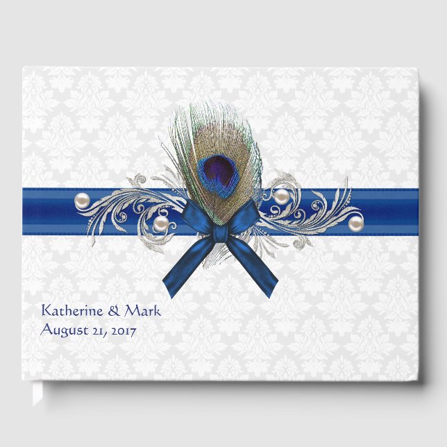 Fancy Peacock Feather Mariage livre d'hôtes (Recto)