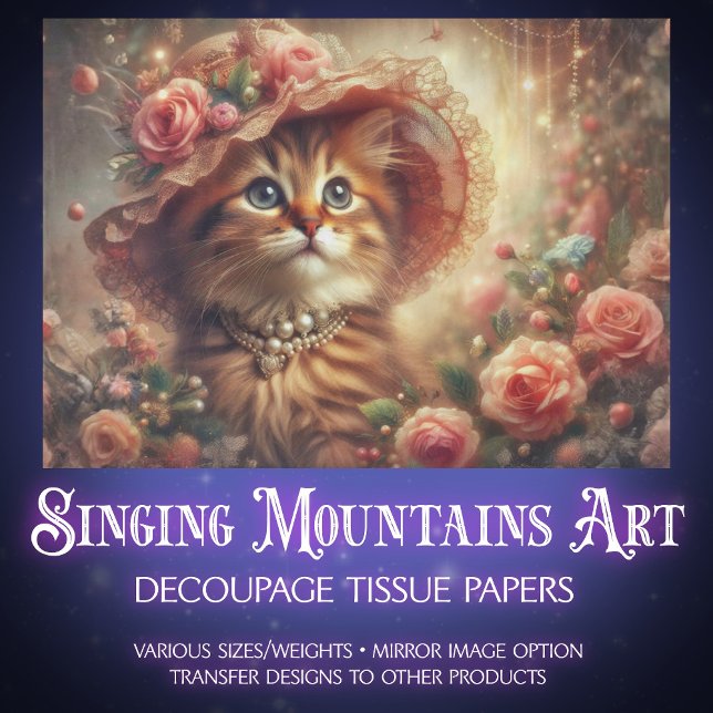 Fancy Pink Floral Shabby Chic Cat Decoupage  Seidenpapier (Von Creator hochgeladen)