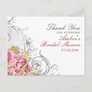 Fancy Pink Florale Hochzeitsshower Postkarte