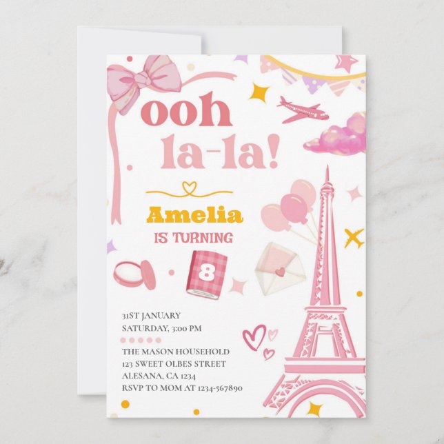 Fancy Pink Paris Tour Eiffel Invitation En vichy (Devant)