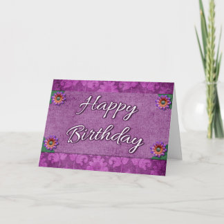 Fancy Purple Damask Joyeux Fleurs de cartes d'anni