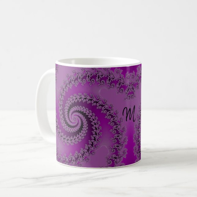 Fancy Purple Double Spiral Fractal with Monogram Kaffeetasse (Vorderseite Links)
