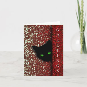Fancy Red Bokah Lichter und Glitzer Katze Weihnach Feiertagskarte