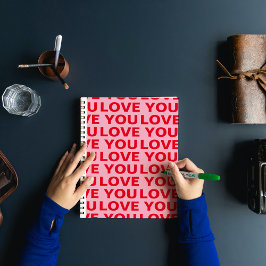 Fancy Romantic Red & Pink Love You Pattern  Notizbuch