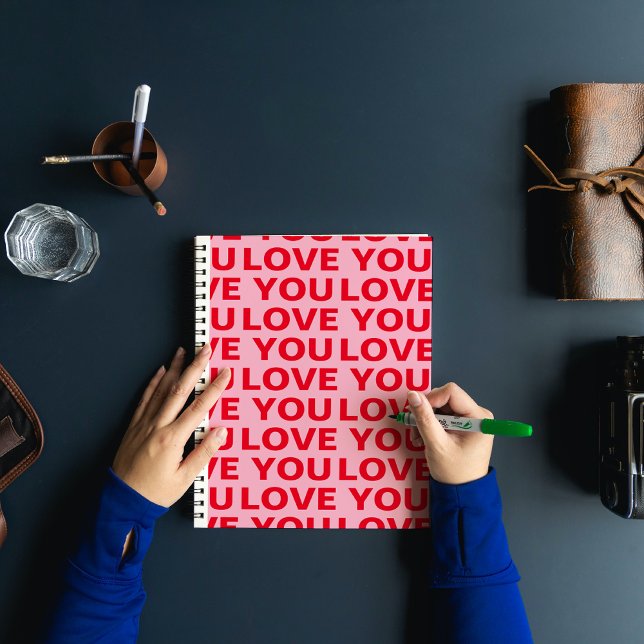 Fancy Romantic Red & Pink Love You Pattern  Notizbuch (Von Creator hochgeladen)