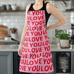 Fancy Romantic Red & Pink Love You Pattern Schürze