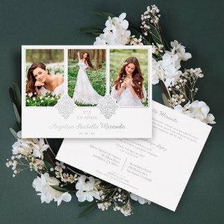 Fancy Romantic XV Spanish 3 Photos Silver Lace Folieneinladung