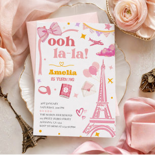 Fancy Rose Paris Tour Eiffel Invitation Gingham