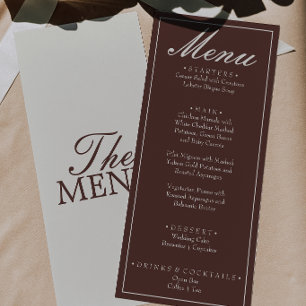 Fancy Schokoladenbraun Old Money Retro Hochzeit Menükarte