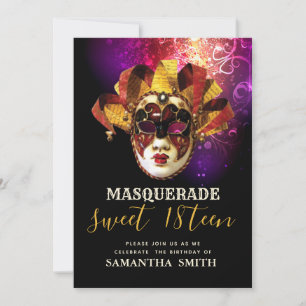 Fancy Schwarz Violett Gold Maskenball-Einladung Einladung