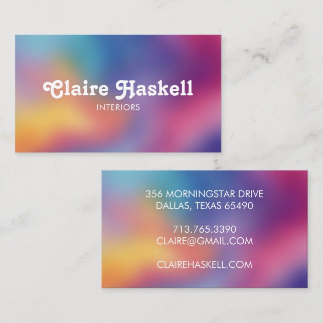 Fancy Script Rainbow Blur Chic Elegant Colorful  Visitenkarte (Vorne/Hinten)