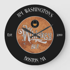 Fancy Script Whiskey Bar Große Wanduhr