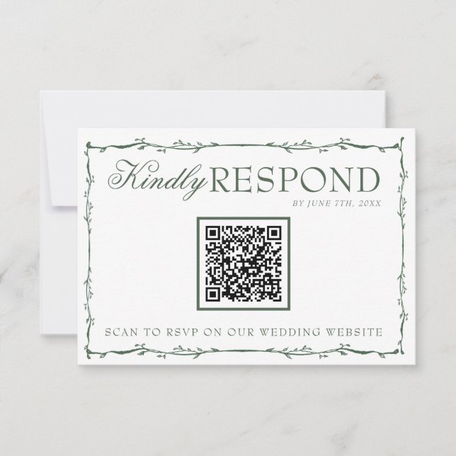 Fancy Smaragdgrüne Zweige Boho QR-Code Hochzeit RSVP Karte (Vorderseite)