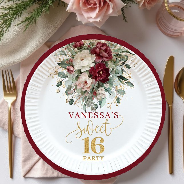 Fancy Sweet 16 Blush Burgundy Gold Teller (Fancy Sweet 16 Blush Burgundy Gold Plate)