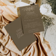 Fancy Taupe Braune Florale Boho Hochzeitsdetails