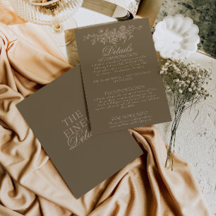 Fancy Taupe Braune Florale Boho Hochzeitsdetails Begleitkarte