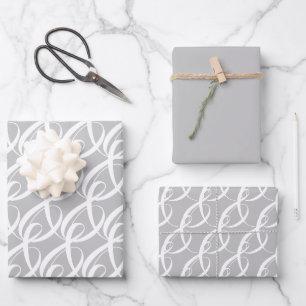 Fancy Weiß Zusammengehörigkeits-Symbol auf silbern Geschenkpapier Set