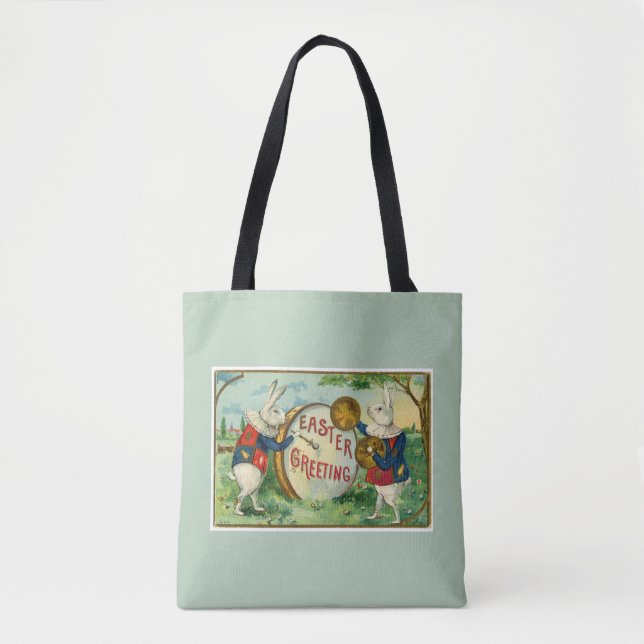 Fancy Weiße Osterhasen Hellgrün Tasche (Vorderseite)
