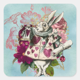 Fancy Wonderland Weißes Kaninchen Quadratischer Aufkleber