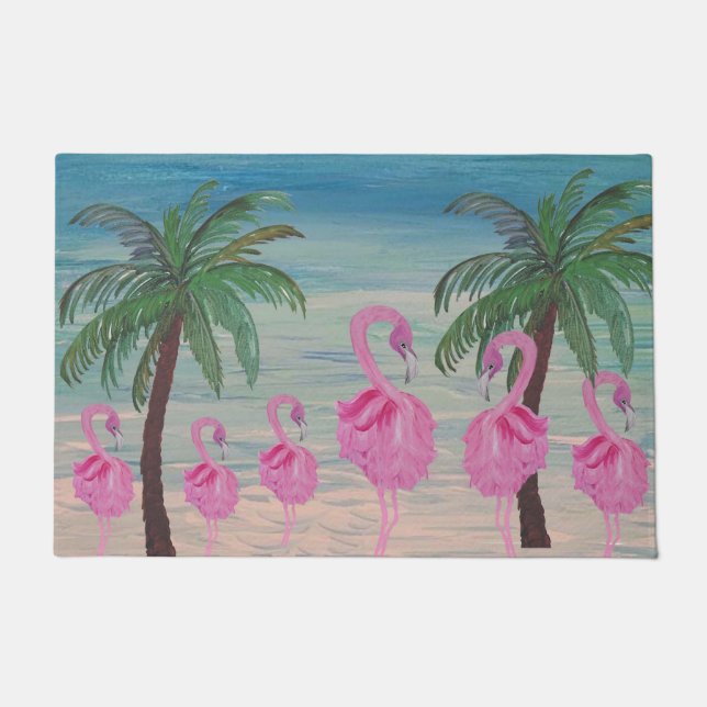 Fancyf flamingos and palm tres tropical fußmatte (Vorderseite)