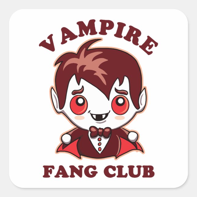 Fang Club | Funny Puff und Niedlich Vampire Quadratischer Aufkleber (Vorderseite)