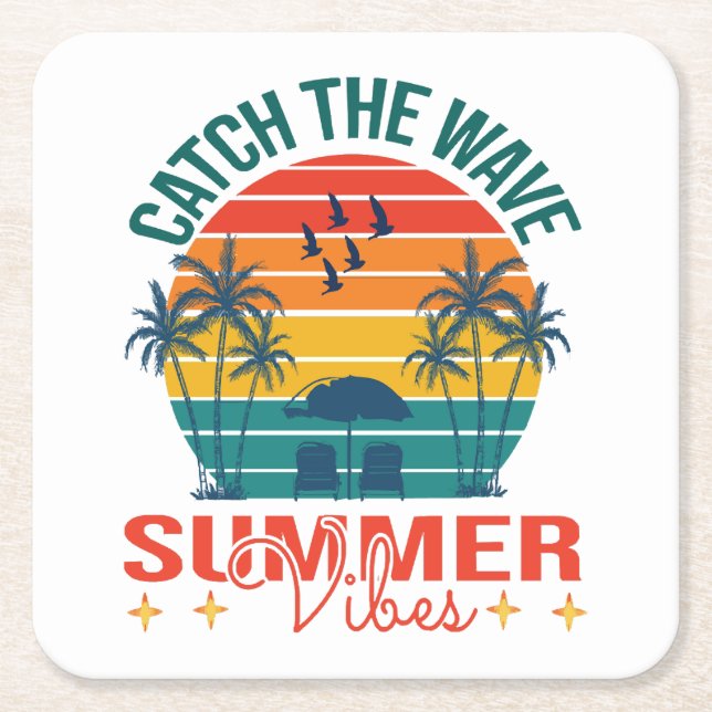 Fang die Wave Summer Vibes Rechteckiger Pappuntersetzer (Vorderseite)