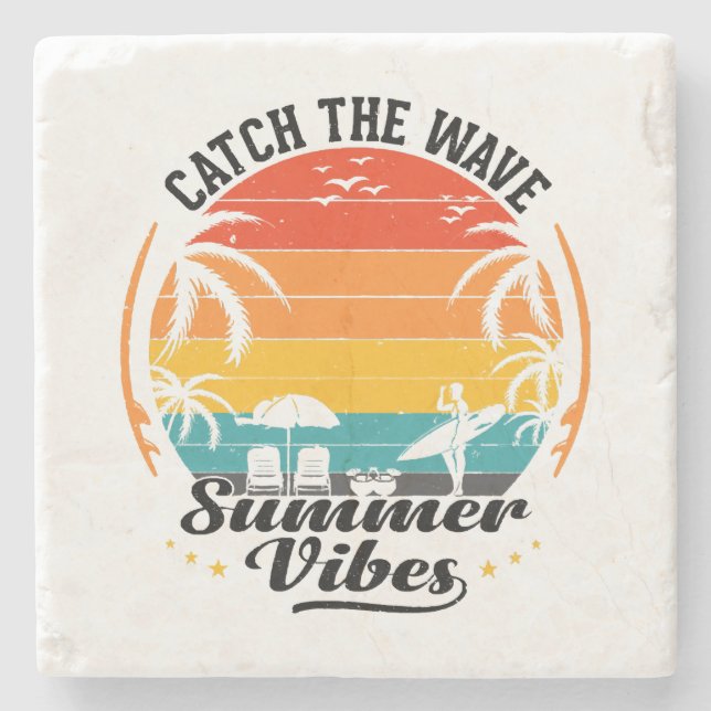 Fang die Wave Summer Vibes Steinuntersetzer (Vorderseite)