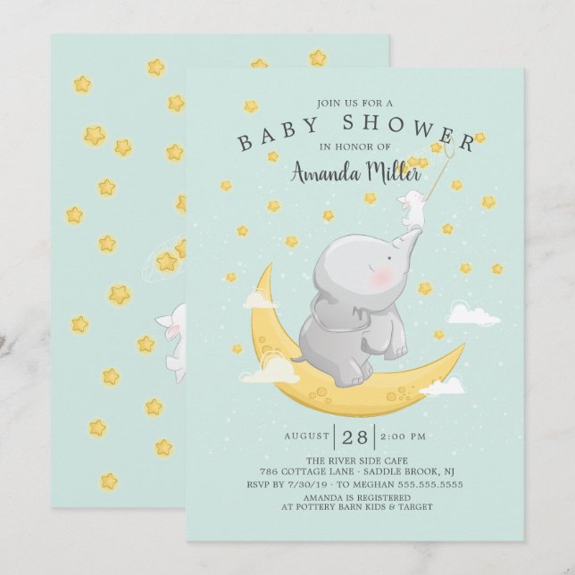 Fang eine Sternenhimmel Elephant Baby Dusche Einladung (Vorne/Hinten)