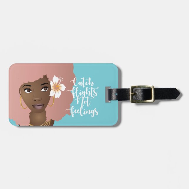 Fang Flug nicht Gefühle, Blume Rosa Afro, Blau Gepäckanhänger (Vorderseite horizontal)