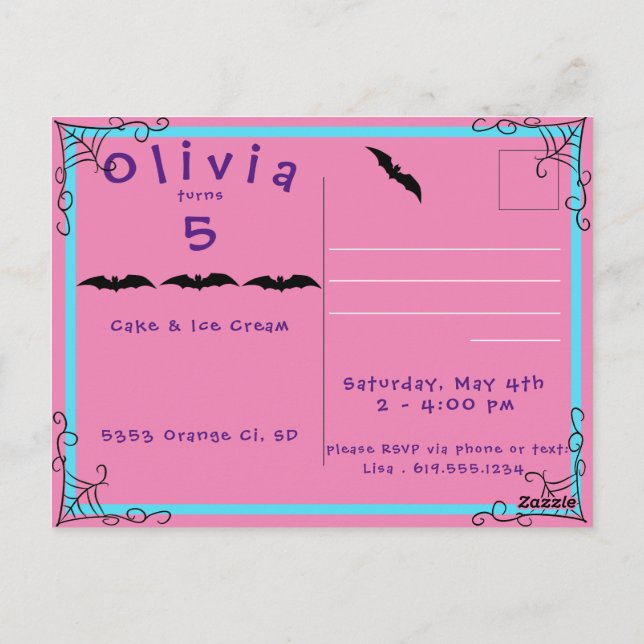 Fang-tastic Invitation d'anniversaire Toile d'arai (Dos)