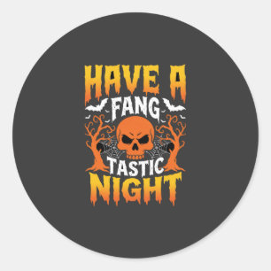 Fang-Tastische Nacht Halloween-Totenkopf und Flede Runder Aufkleber