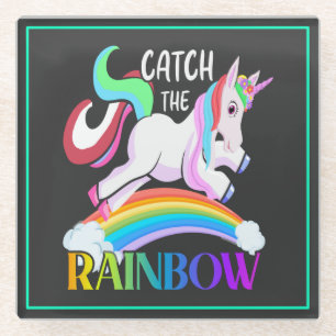 Fange das Regenbogen-Einhorn-Design Glasuntersetzer