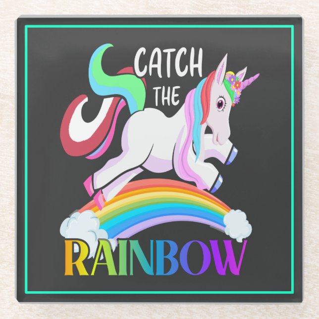 Fange das Regenbogen-Einhorn-Design Glasuntersetzer (Vorderseite)