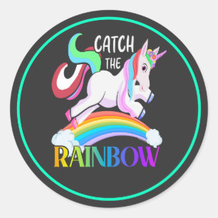 Fange das Regenbogen-Einhorn-Design Runder Aufkleber