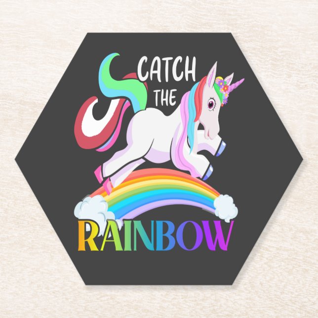 Fange das Regenbogen-Einhorn-Design Untersetzer (Vorderseite)